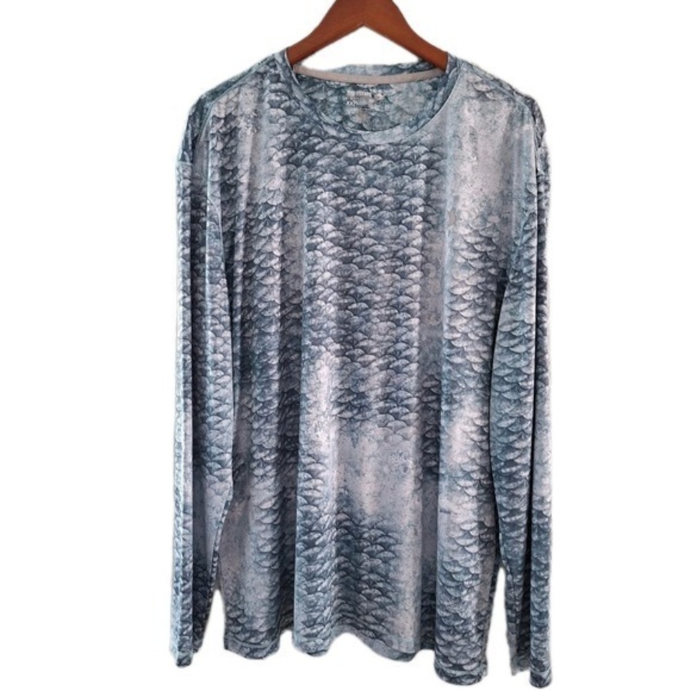 Reel Legends Reel Tec Fishing Shirt Mens XXL Blue Grey Fish Scale Long Sleeve